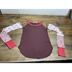 Free People Bright Side Thermal Vino Combo Shirt Women XS Purple Long Sleeve Tee